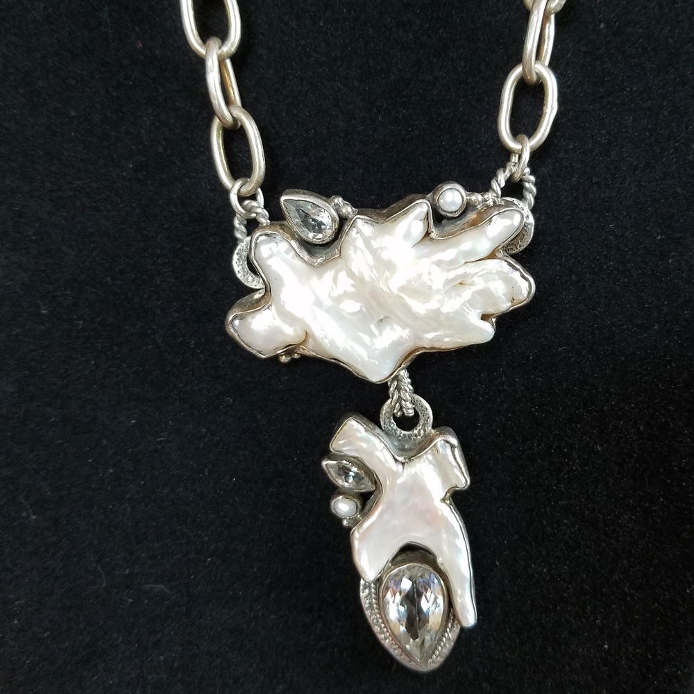 OOAK CUSTOM ECHO of the DREAMER STERLING TOPAZ & PEARL NECKLACE